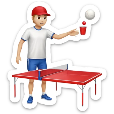 Beer pong table with somebody throwing a ping-pong ball into a red plastic cup sticker