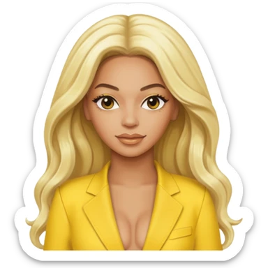 Beyonce with platinum blonde long hair, yellow outfit sticker