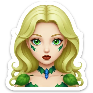 poison ivy girl with green lips and with blonde hair with blue eyeballs sticker