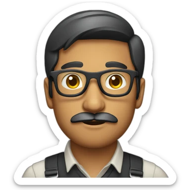 Indian male with moustache and light beard wearing cooling glasses at 20s sticker