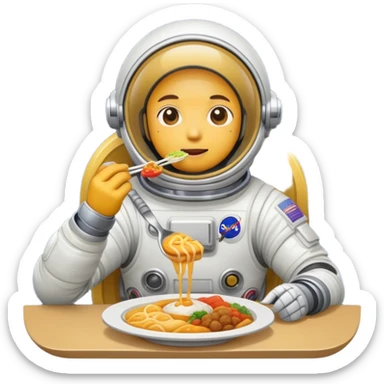 A yellow person in a spacesuit eating Korean food sticker