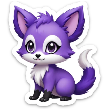 High quality Cute Adorable Kawaii Chibi Fur-Sona Purple fur, white belly, white tail-tip, black legs, black ears, Fakemon-creature-animal-vernid-hybrid Full Body, facial markings sticker