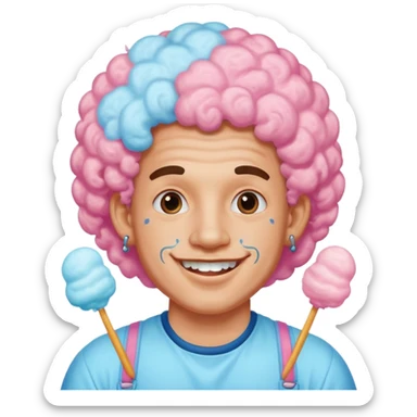 very cheerful colorful puffy curly haired man made out of cotton candy with braces and tattoos and just face  sticker