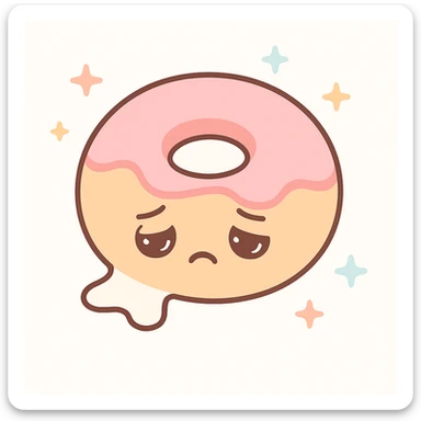 Make the donut's face look exhausted (not sad), and have the white creme dripping out of the donut hole. Keep the kawaii style. sticker