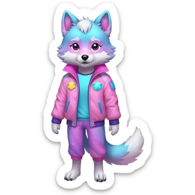 anthropomorphic anthro kawaii cute colorful shiny pastel nebula furry wolf-fursona furry (full body) sticker