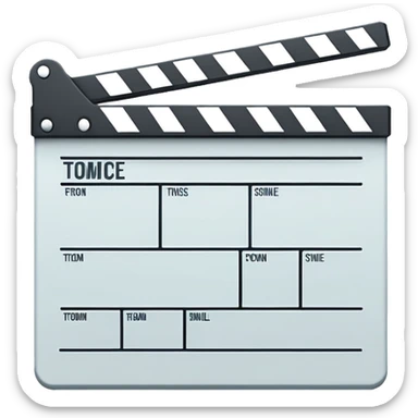 extremely minimal film slate, absolute bare minimum lines, just enough to recognize as clapperboard, pure outline sticker