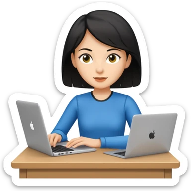 short white lady with black shoulder length hair who is a runner, used to be a teacher, and works remotely through a laptop as a documents engineering manager and is a vegan. sticker