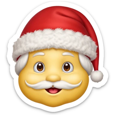:noel: from jeuxvideo.com: A yellow small smiling face wearing a red Santa hat with a pompom, rosy cheeks and twinkling eyes, conveying a warm, festive vibe. It should be a trolling smile. Like kappa. sticker