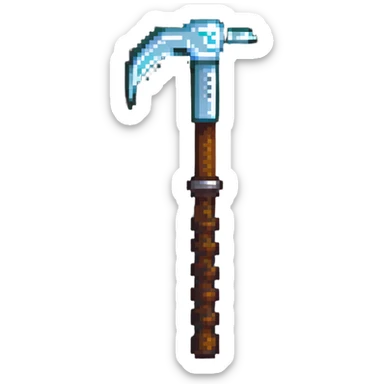 pixelated Minecraft diamond pickaxe with brown handle sticker