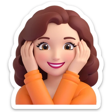 3D emoji of a smiling, feminine face with big eyelashes, no body, colorful and friendly, romantic style, with feminine accessories, motif: hug, transparent background sticker