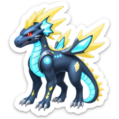 Bioluminescent glowing luminescent starry sparky Futuristic Shiny Haxorus-Zekrom-fusion (full body) sticker