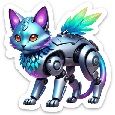  exotic tropical nebula-gradient iridescent cyber-Protogen-Fakémon-Pokémon-Vernid-robot-feline-creature sticker
