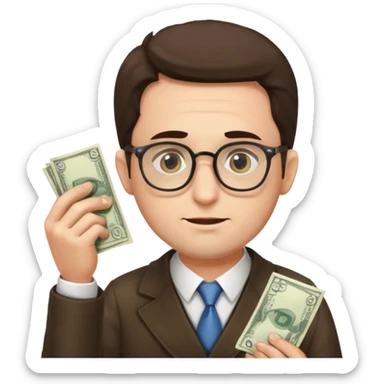 A jewish cunning man in glasses counting money sticker