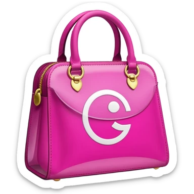 "Bolsa fucsia con asas, logo blanco de DRUNI PERFUMERÍAS, estilo emoji, fondo transparente" sticker