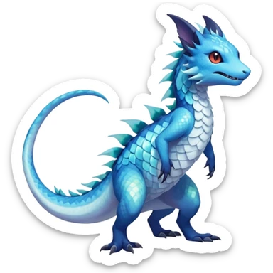 Anthropomorphic Scaley Shiny White Iridescent Colorful Exotic Salandit-Aurorus-Glaceon-Fakémon-hybrid-creature (full body)  sticker