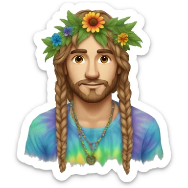 Tie dye hippie person flower crown tattoos hemp leaves sticker