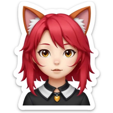 cute anime cat-girl with cat ears, red blowing hair sticker