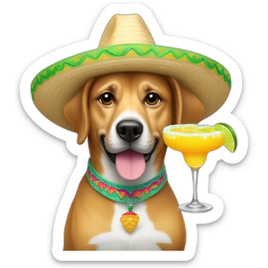 dog in sombrero holding margarita sticker