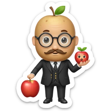 potato character wearing a monocle and a suit, styled like an Apple memoji, looking like a presidential candidate sticker