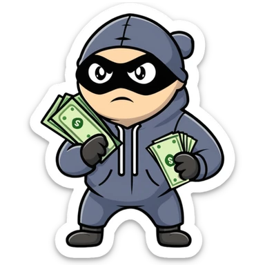 cartoonish robber holding a money bag sticker