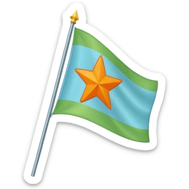 create a flag with orange star in the left and the light green in top and bottom and the light blue triangle left to Right and blue on the right up to down behind the light blue triangle sticker