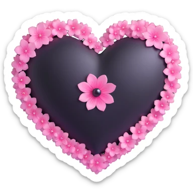 goth sakura heart, black heart with pink sakura petals, magical sparkles, no background sticker