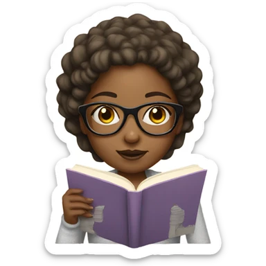 girl with glasses reading a book light skin  sticker
