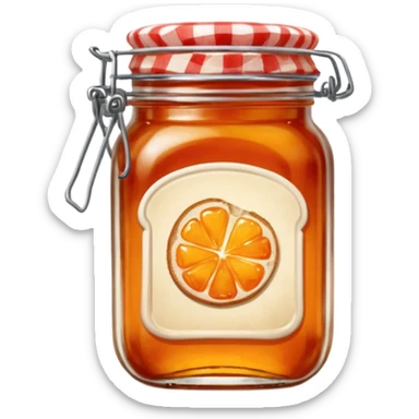 Hermès-style vintage slice of bread with orange marmalade jar, glass jar, red gingham lid, vintage look, cute emoji style sticker