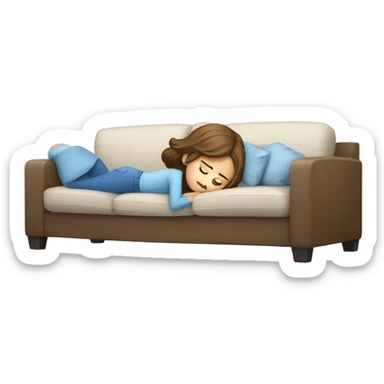 girl with brown hair and blue eyes who is lying on the couch is tired sticker