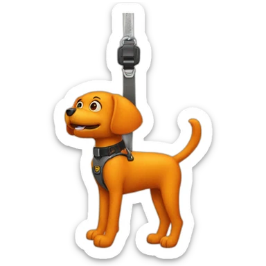 animatronic orange dog hanging of from belts and no legs sticker