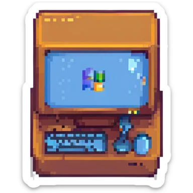 Create a 63 x 64 pixel art icon closely matching the look and style of the new Windows 'My Computer' icon, with a transparent background. sticker