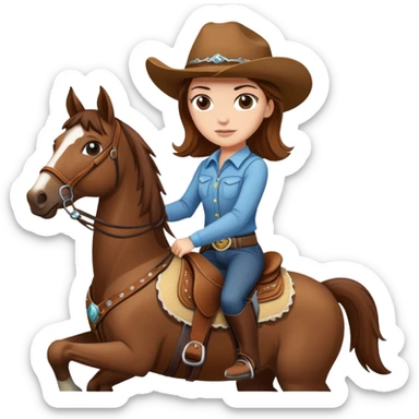 white girl with brown hair riding a western horse sticker