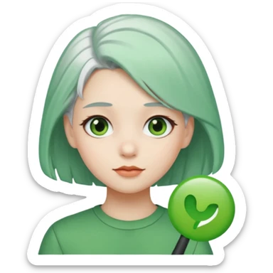 girl with white hair and green hair clip sticker