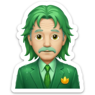 older man with long green hair in green suit looking wet sticker
