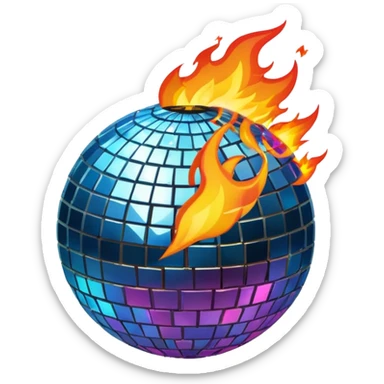 disco ball on fire on top sticker