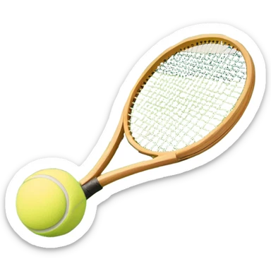 A tennis racket resting on the green grass of a tennis court, with a tennis ball placed nearby and the net stretching across the court. The background captures the fresh, open atmosphere of a traditional grass court, emphasizing the elegance and precision of the sport. sticker