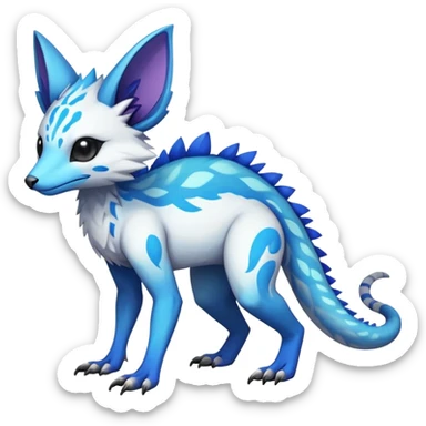 Rare realistic exotic edgy white and neon-blue epic pretty beautiful handsome gorgeous aesthetic colorful vibrant Vernid-Trico-species-Fakemon-creature by LiLaiRa, 4 legs, 1 tail, random markings, (full body) sticker