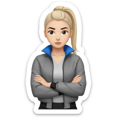 สีตาโทนเทาเท่ ๆ มีประกายคม

คิ้วได้รูป มองแล้วดูสตรอง

ผมหางม้าสูง / ผมสั้นสปอร์ต

เสื้อแจ็กเก็ต / ลุคสตรีทแฟชั่น

ท่าโพสกอดอก
ฟีล: Girl Boss, cool beauty, minimal but powerful sticker