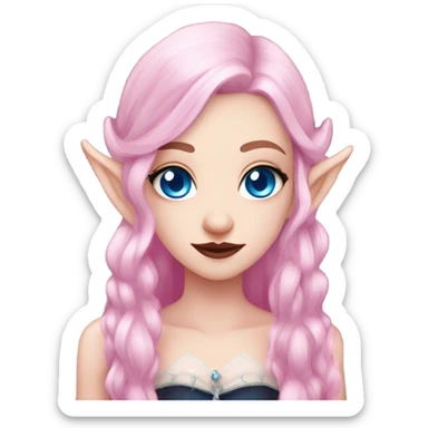 Cute pink pale vampire teeth vampire princess elf ears blue eyes pink hair sticker