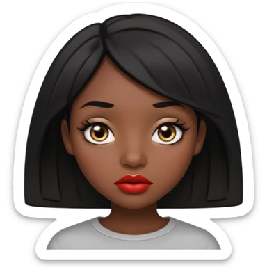 Dark skin gurl with black hair, big lips m, dark brown eye, octagon face shape and chinky eyes no red lipstick  sticker