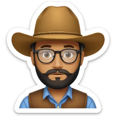 Man wearing a cow boy hat, beard and black glasses  sticker