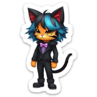 Shiny Dark Cool Edgy Black beautiful ethereal fantasy Kawaii Sona Litten-Fakemon-cat-animal with edgy bat-ears bow tie black emo-mane vtuber model Full Body sticker
