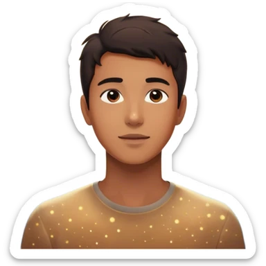 A young man stands in a vast, starry universe, surrounded by floating particles of light space. Each particle represents a choice, a moment, a memory—his personal universe. He reaches out, touching one, knowing that everything he does stays in this space forever. universe around him sticker