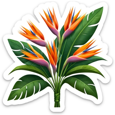 big bouquet Strelitzia Reginae, luxuriant, stem, leaf sticker