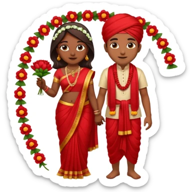 indian woman in saree and indian man in dhoti holding garlandrs sticker