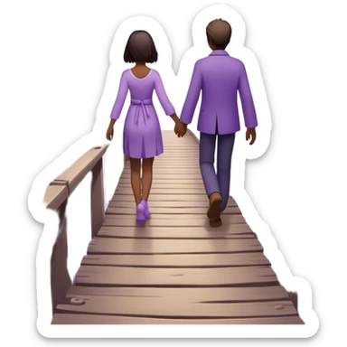 A small figure walks back broken bridge, holding soft 2 violet orbs in hand—symbolizing compassion and forgiveness. A gentle heart aura trails behind them, showing healing in motion. sticker