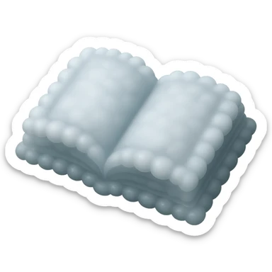 top view of a thick open book made entirely of small, very bright white fluffy convex clouds, matte glass style, no background sticker