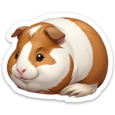 Meme-Worthy Cute Sleeping Brown and White Banded Guinea Pig Portrait Emoji, Head resting peacefully with a contented smile, showcasing a delightfully chubby build and a luxuriously soft banded fur of brown and white, eyes shut in a serene, cozy nap, Simplified yet hilariously adorable features, highly detailed, glowing with a soft, drowsy light, high shine, relaxed and utterly lovable, stylized with an air of playful laziness, bright and heartwarming, soft glowing outline, capturing the essence of a comically sleepy guinea pig, so meme-worthy it feels like it could instantly become the next viral sensation of adorable slumber! sticker