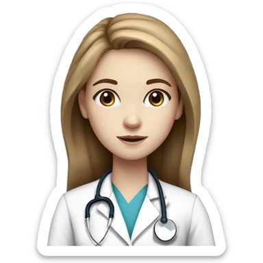 young pale white girl with long brown hair with blue eyes  working as a doctor sticker