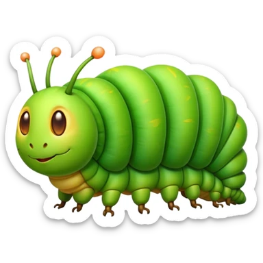 Cinematic Noble Caterpillar Portrait Emoji, Poised and vibrant, with a segmented, gently curving body adorned in bright, lively hues and delicate, inquisitive eyes, Simplified yet charmingly detailed features, highly detailed, glowing with a soft, verdant radiance, high shine, intelligent and resilient, stylized with an air of natural transformation, focused and curious, soft glowing outline, capturing the essence of a watchful caterpillar that appears ready to inch out of the screen with gentle determination! sticker
